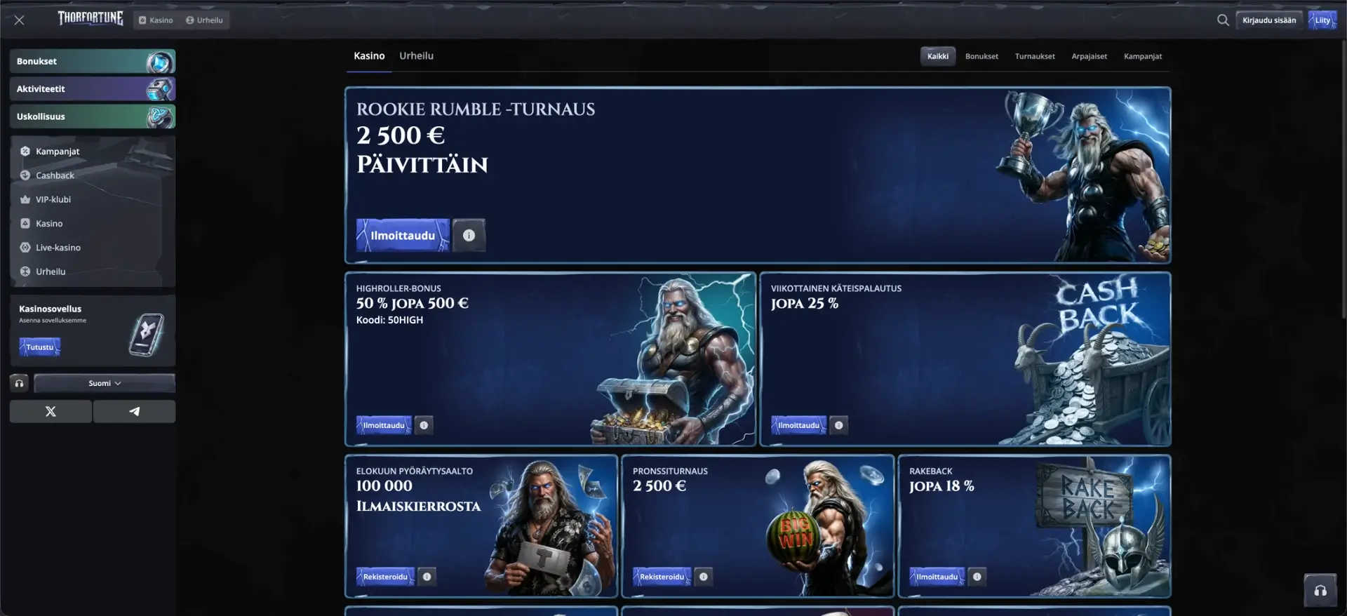 Thor Fortune velkomstbonus – skjermbilde